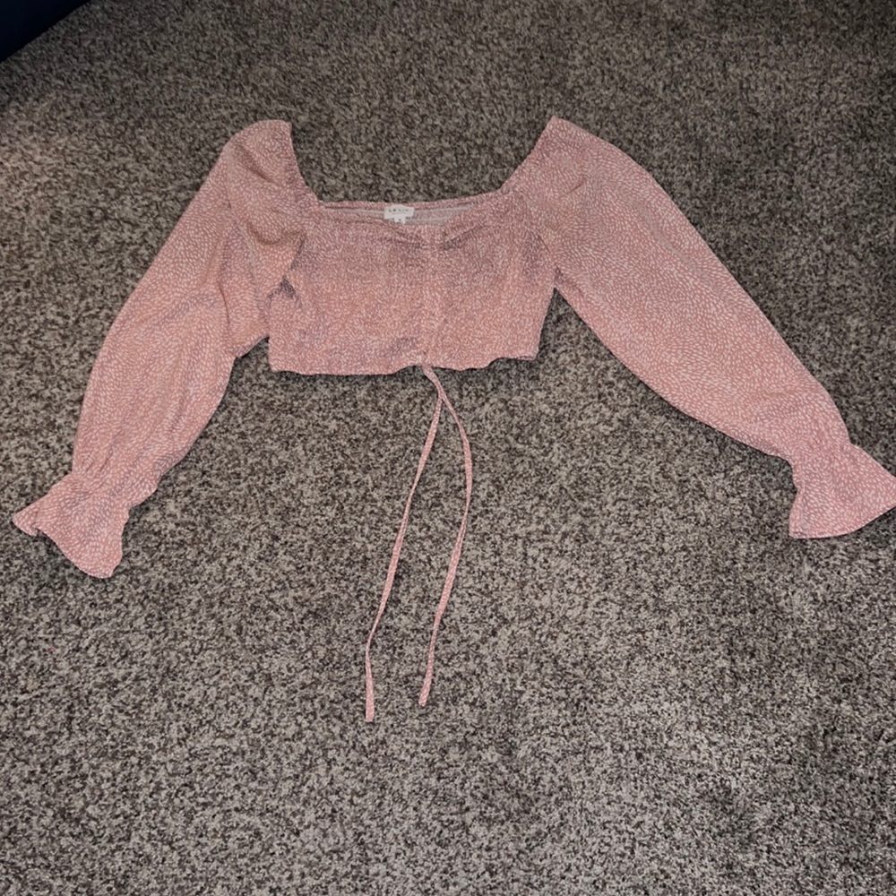 Pink Cropped Long Sleeve Top